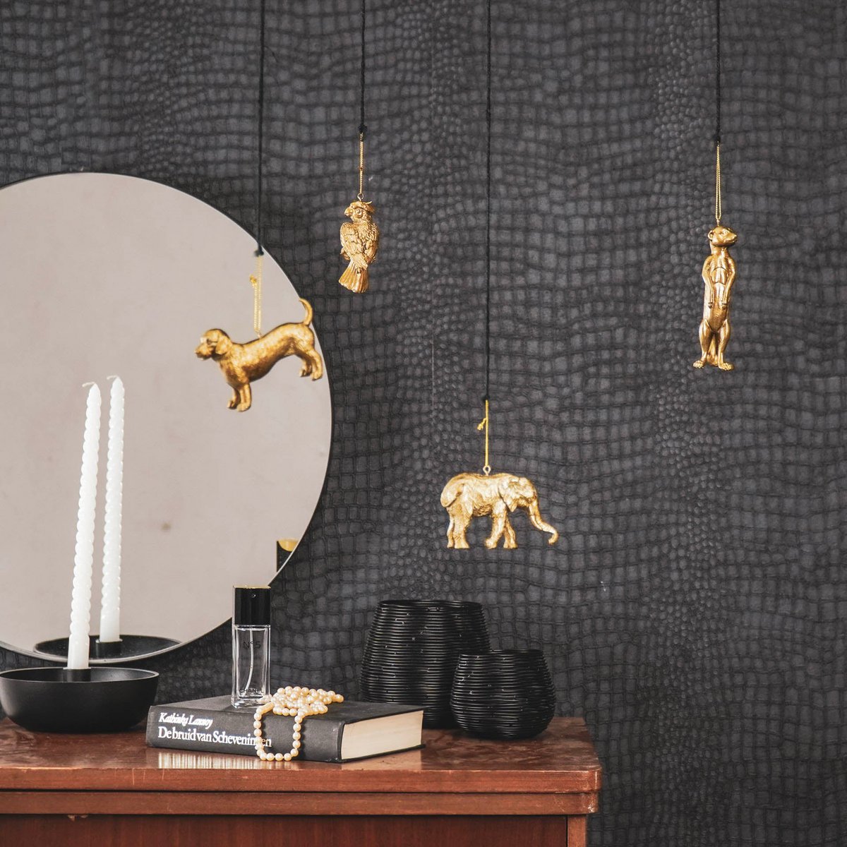 Ornament pendant - Polyresin - Gold - Elephant - 9.5x6.5x4cm