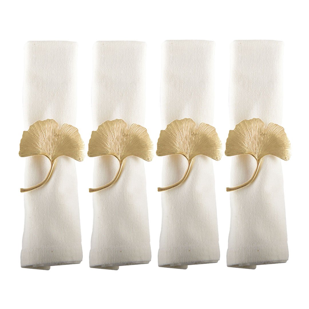 Set van 4 rondes van gouden ginkgos handdoeken