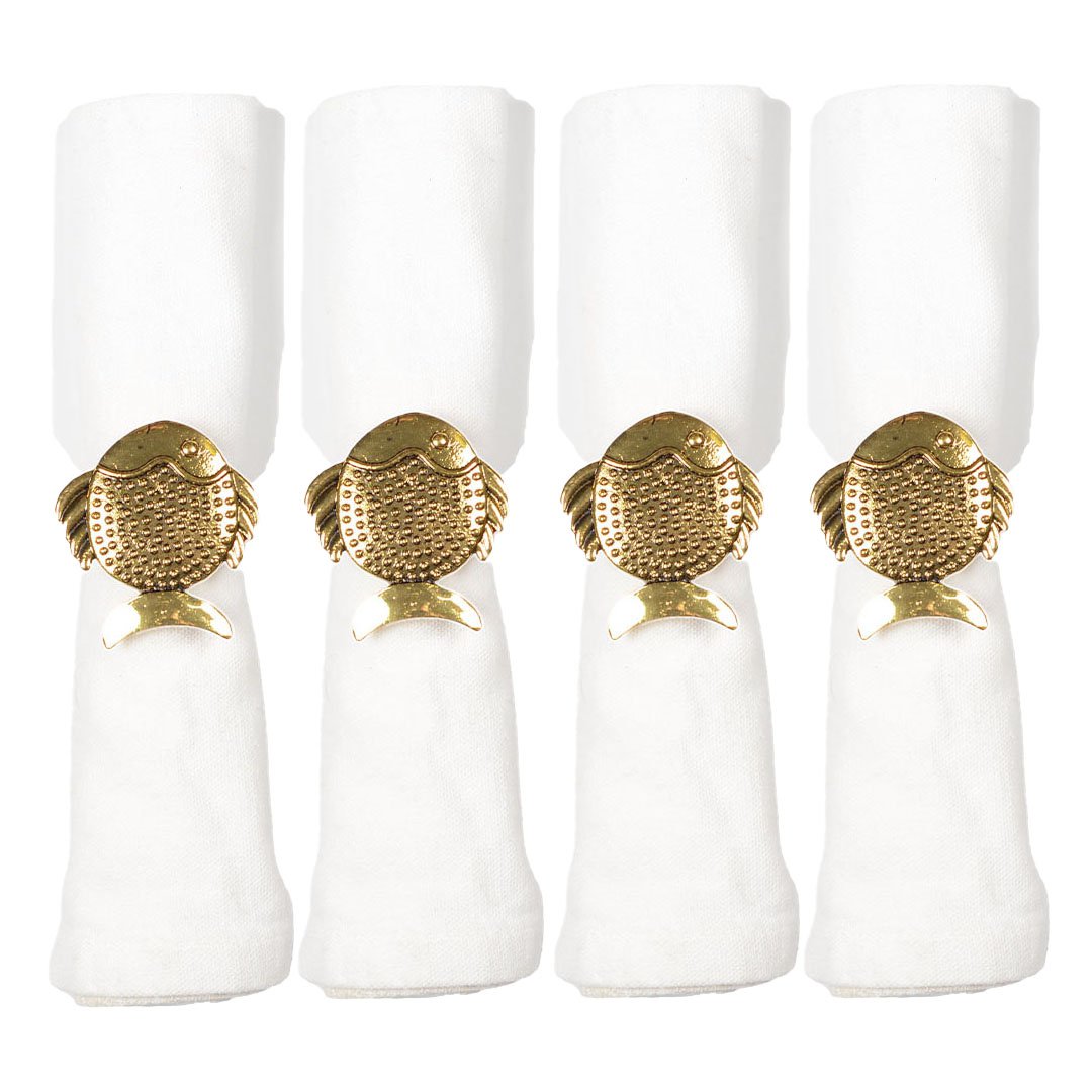 Set of 4 round gold-plated napkin rings 