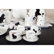 Koffiekopjes met zwart -witte katten- set van 4