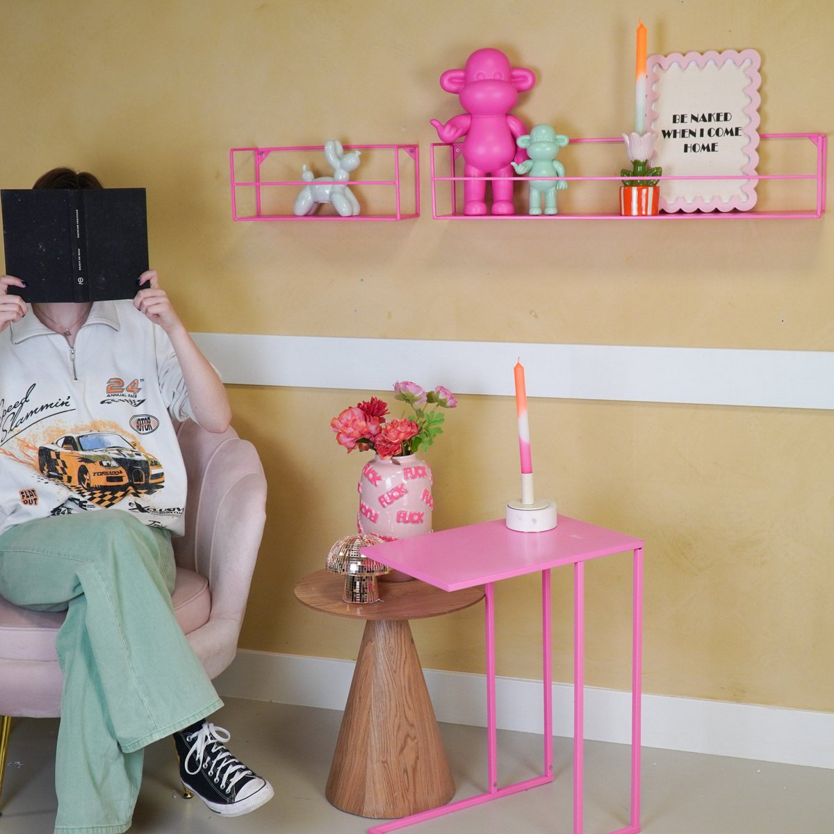 Wall shelf - Metal - Neon Pink - Set of 2 