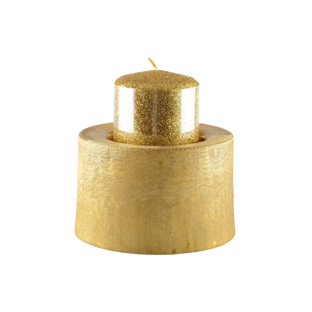 Bougeoir en métal doré 12,5x12,5x8,5 cm