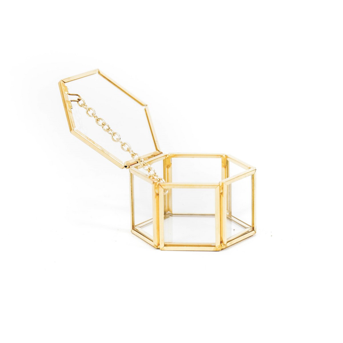 Opbergdoos - Hexagon - Metaal/Glas - Goud - 6x5,5x3,5cm
