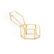Opbergdoos - Hexagon - Metaal/Glas - Goud - 6x5,5x3,5cm