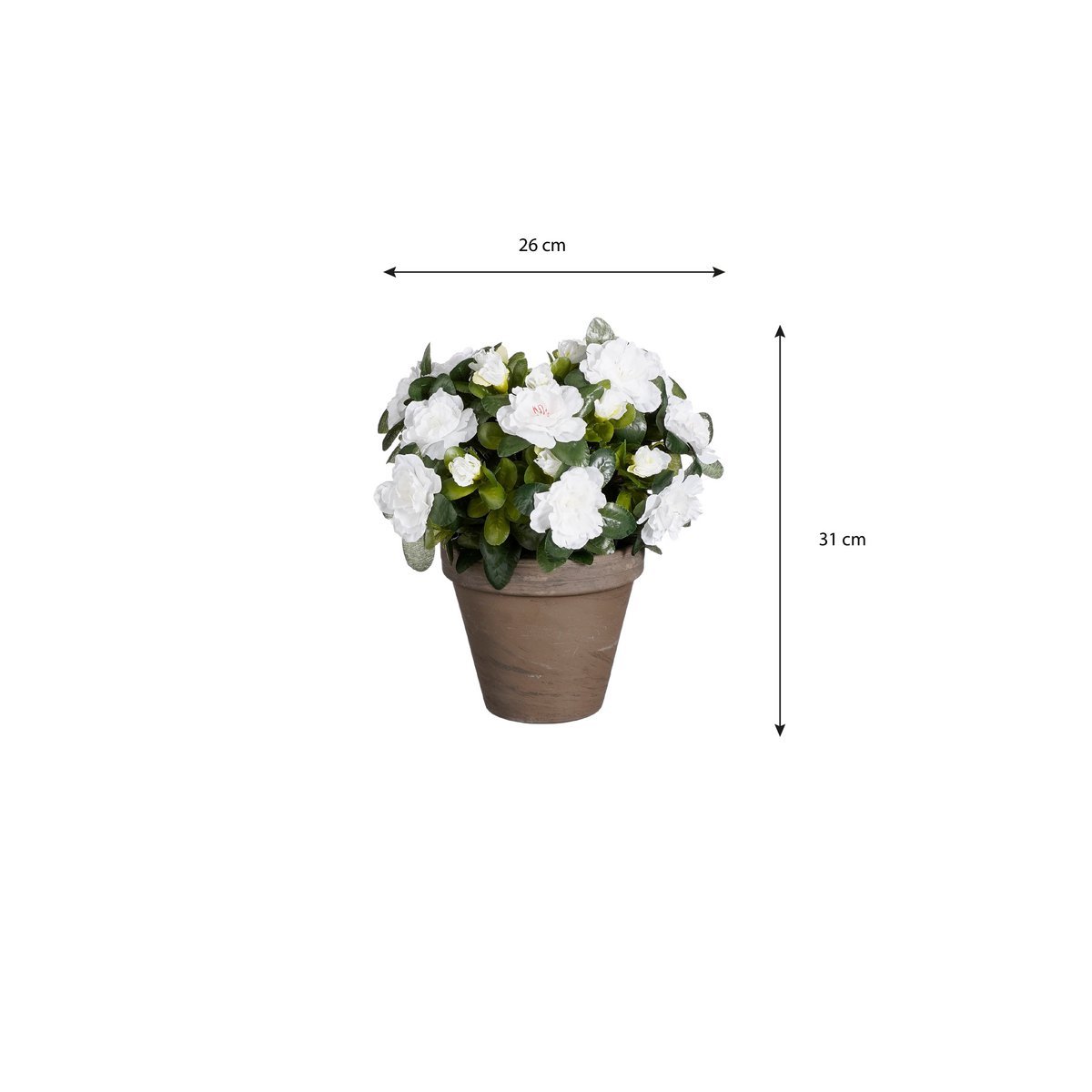 Artificial Azalea Plant in Flower Pot Stan - H31 x Ø26 cm - White