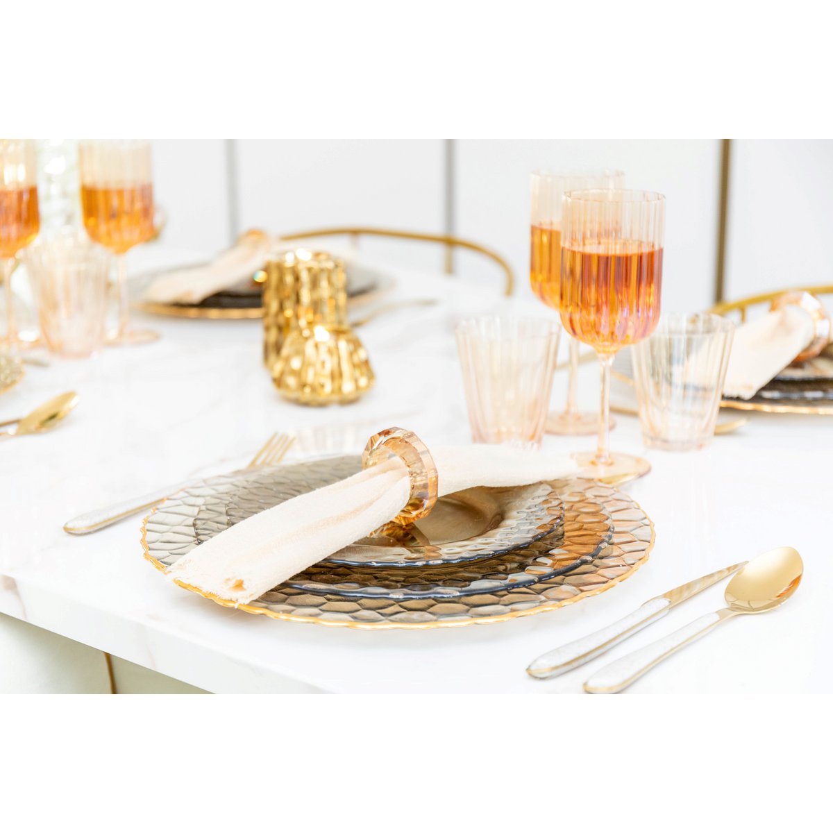 Set of 6 round napkin rings Amber Crystal