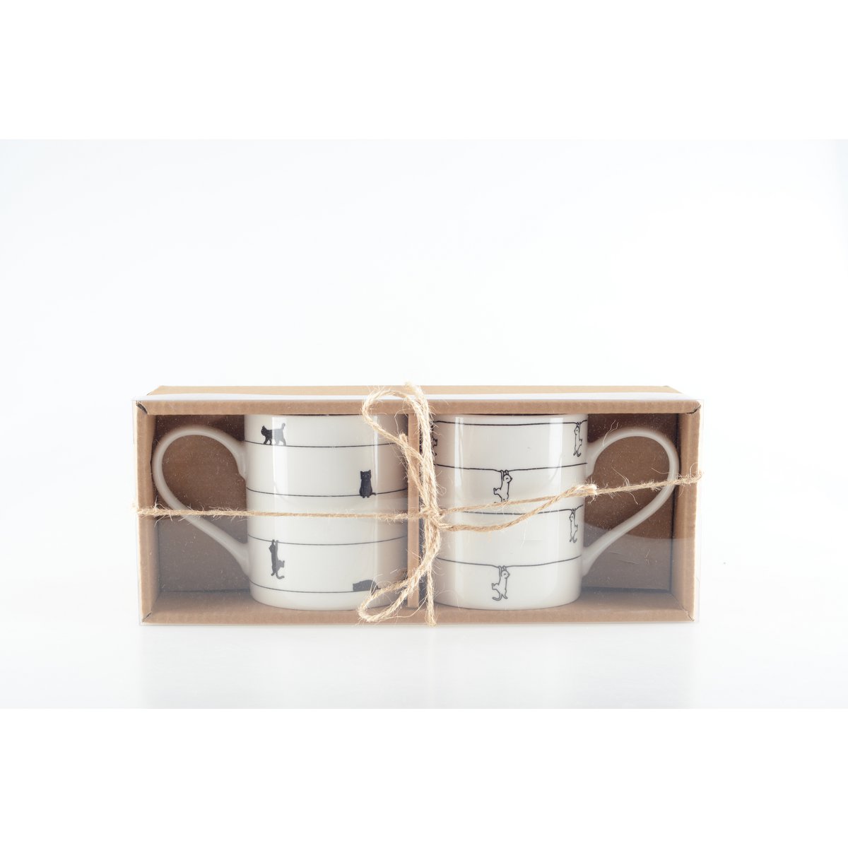 White tea cups with Cats - set of 2