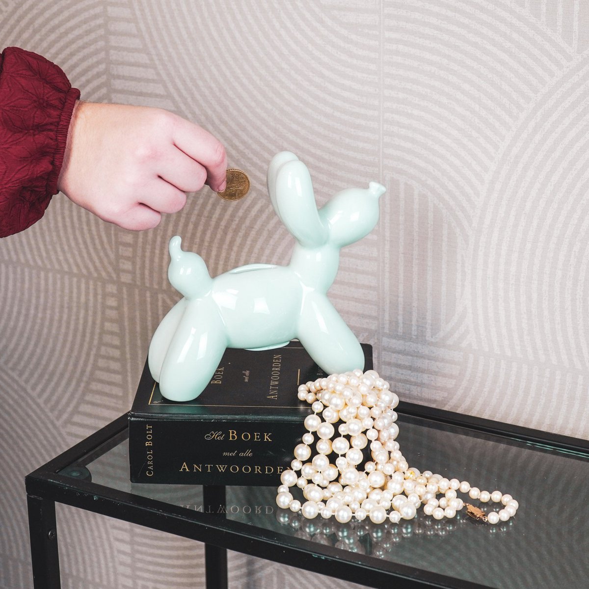 Ornament - Money Box Balloon Dog - Mint Green - 17x7x17cm