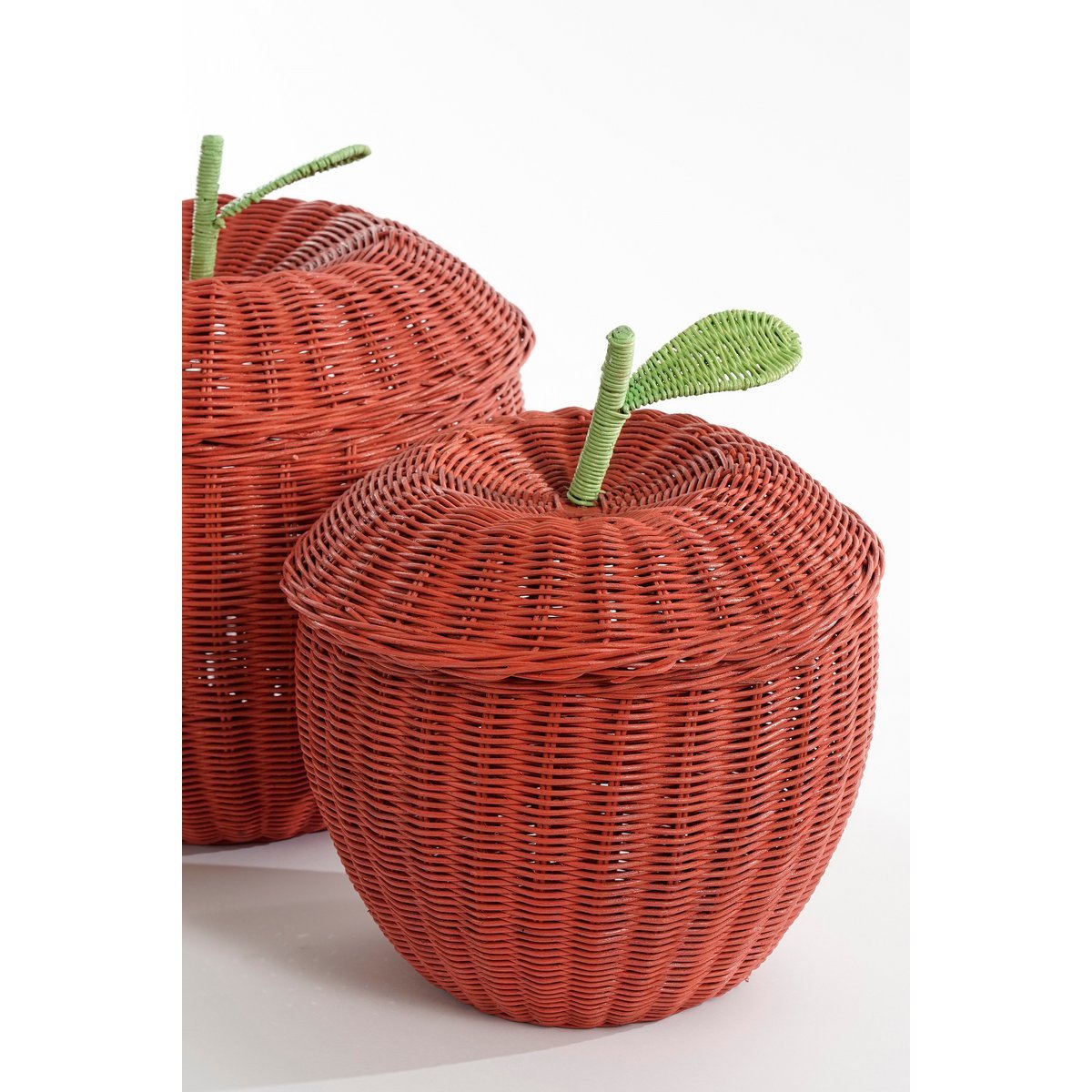 Storage Basket with Lid - Set of 2 - H48 x Ø30 cm - Rattan - Red