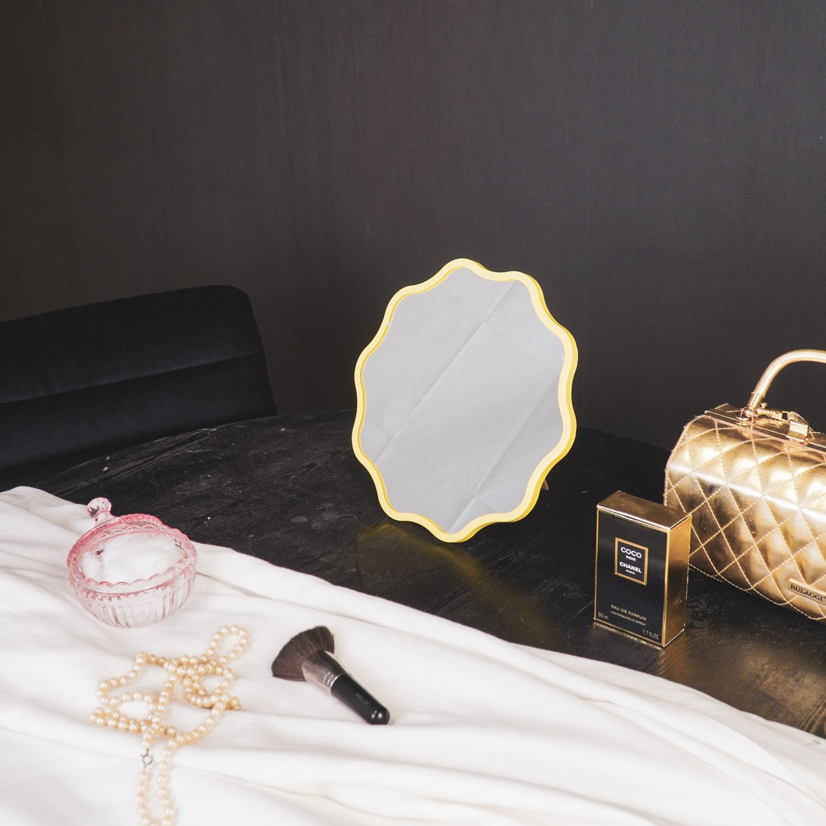 Mirror - Make -up mirror weaving round - metal - neon yellow - 25x1x25cm