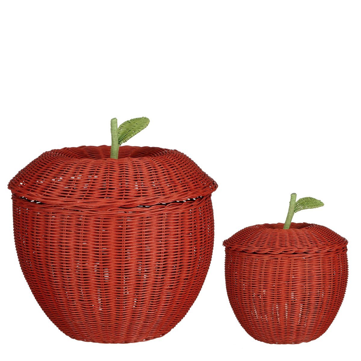 Storage Basket with Lid - Set of 2 - H48 x Ø30 cm - Rattan - Red