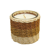 Brown and Yellow Braided Glass Candle 10x10x10cm