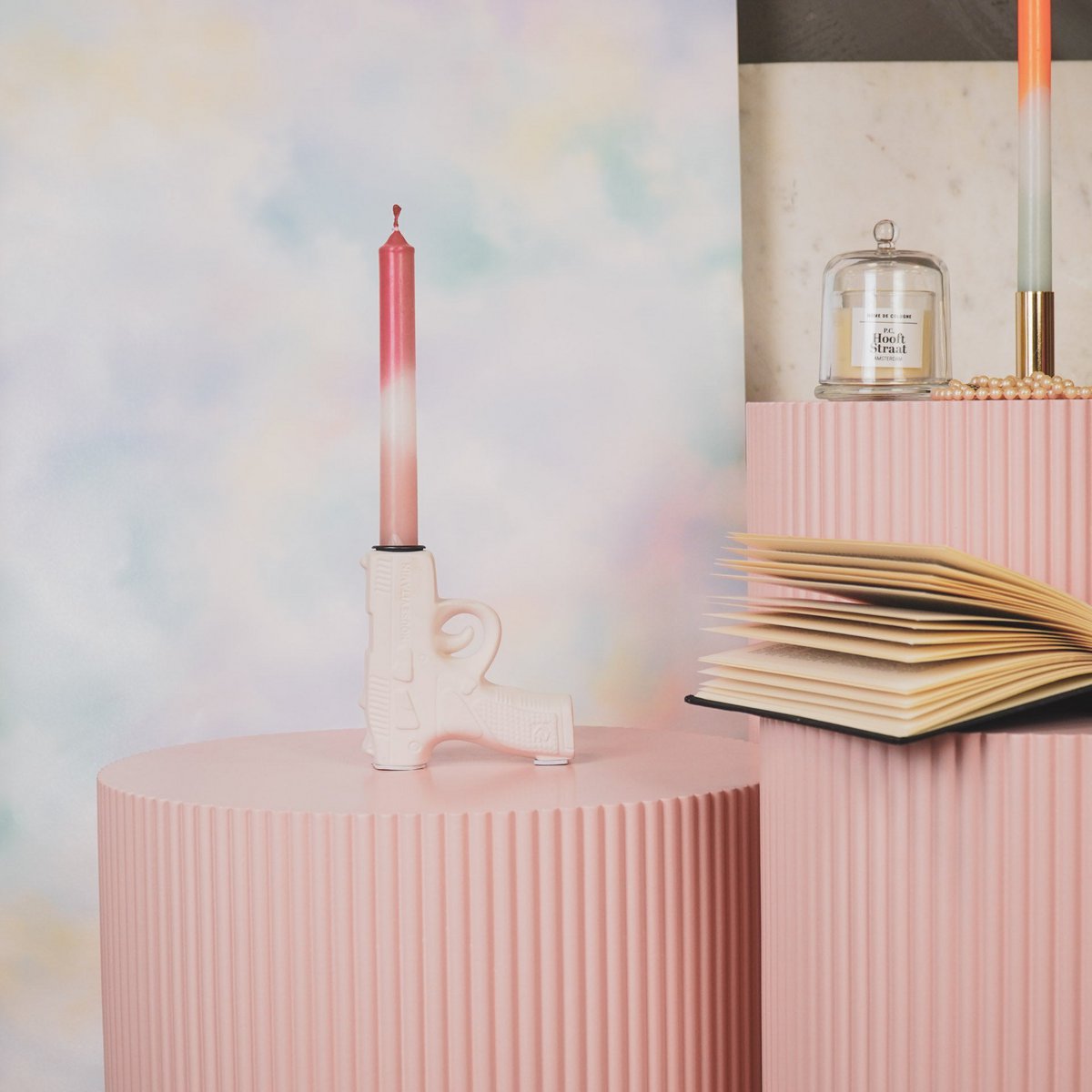 Candles - dip dye - wash - pink/white/pink - Set of 4