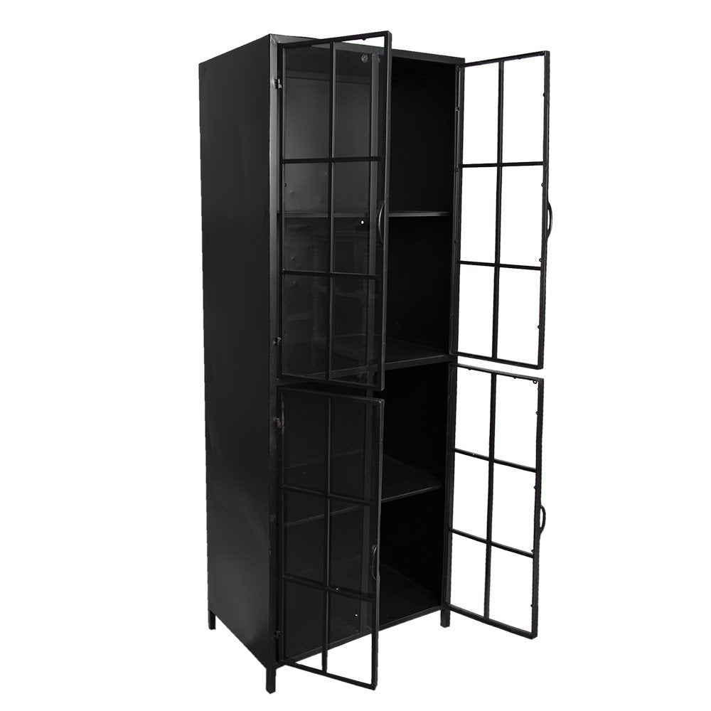 Vitrinekast Zwart, Metaal en Glas 60x43x171 cm