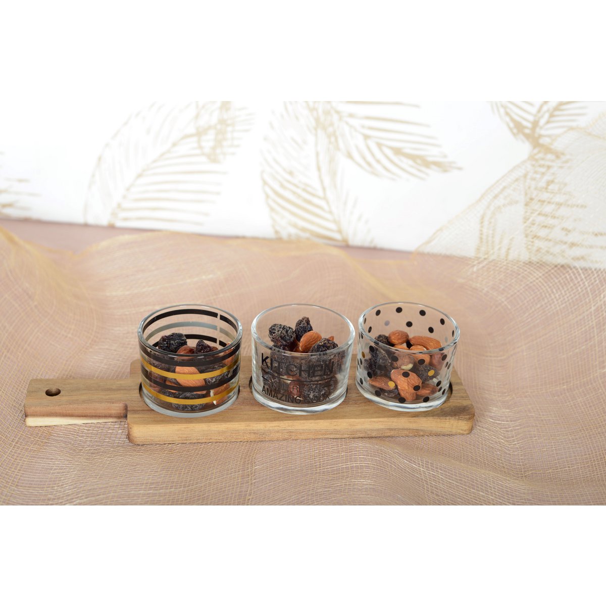 Aperitif Set of 3 Glasses on a Wooden Tray 29.5x8x6.1cm