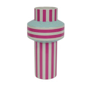 Vaas - Streep - Keramiek - Mintgroen/Neon Roze - 13x13x25cm