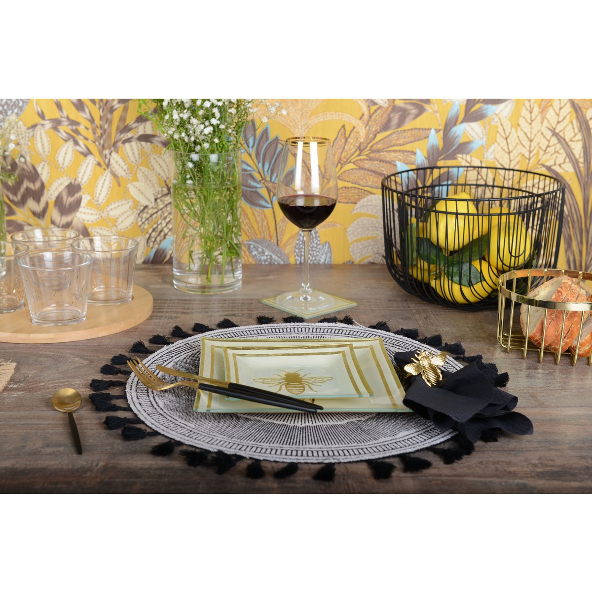 Zwarte placemat franjes -
