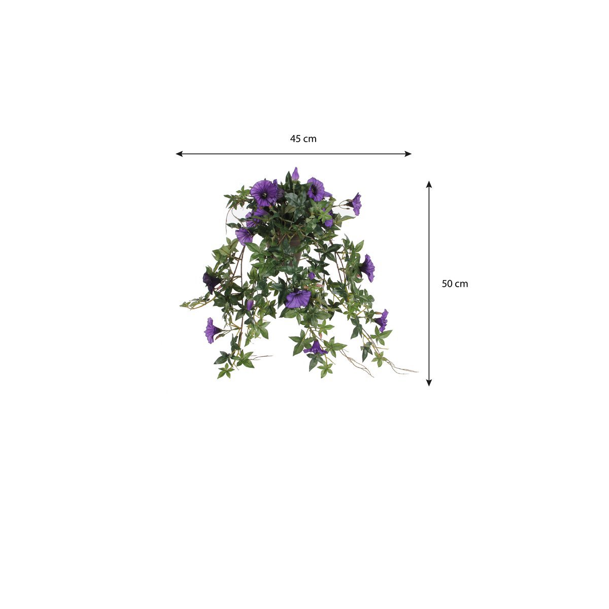 Artificial Petunia Hanging Plant in Stan Flower Pot - L25 x W45 x H50 cm - Dark Purple