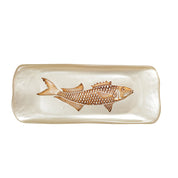 Vanille rechthoekig gerecht met gouden vis 31,7x12,7 cm