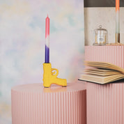 Kandelaar - pistolet - céramique - jaune fluo - 12x5x12cm