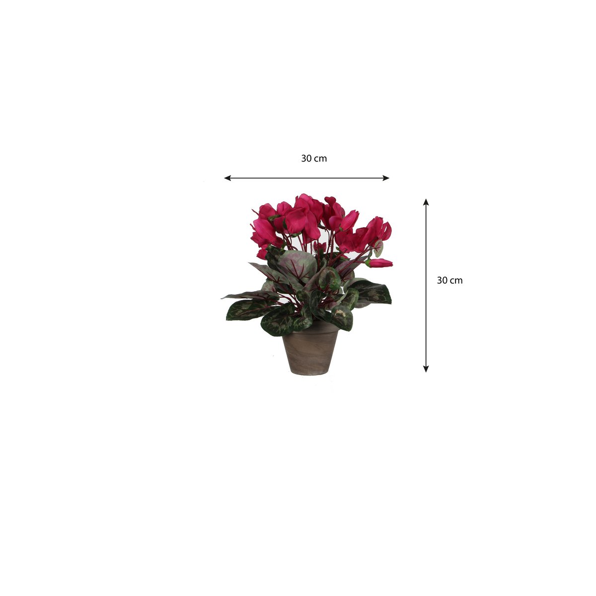 Artificial Cyclamen Plant in Flower Pot Stan - H30 x Ø30 cm - Dark Pink