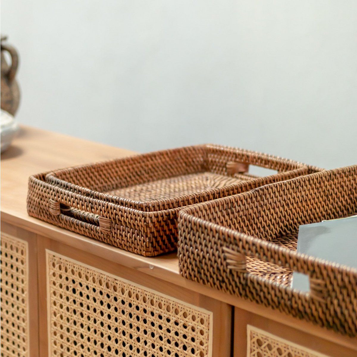 Rectangular rattan tray | AMAHAI Brown