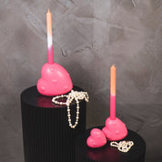 Kaarshouder - Hartjes - Keramiek - Roze 11x7,5x10 cm
