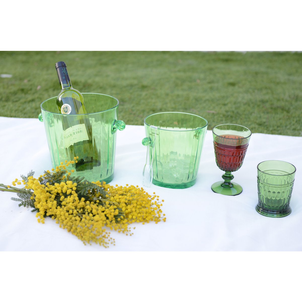 Green Ice Cube Bucket with Transparent Tongs 
