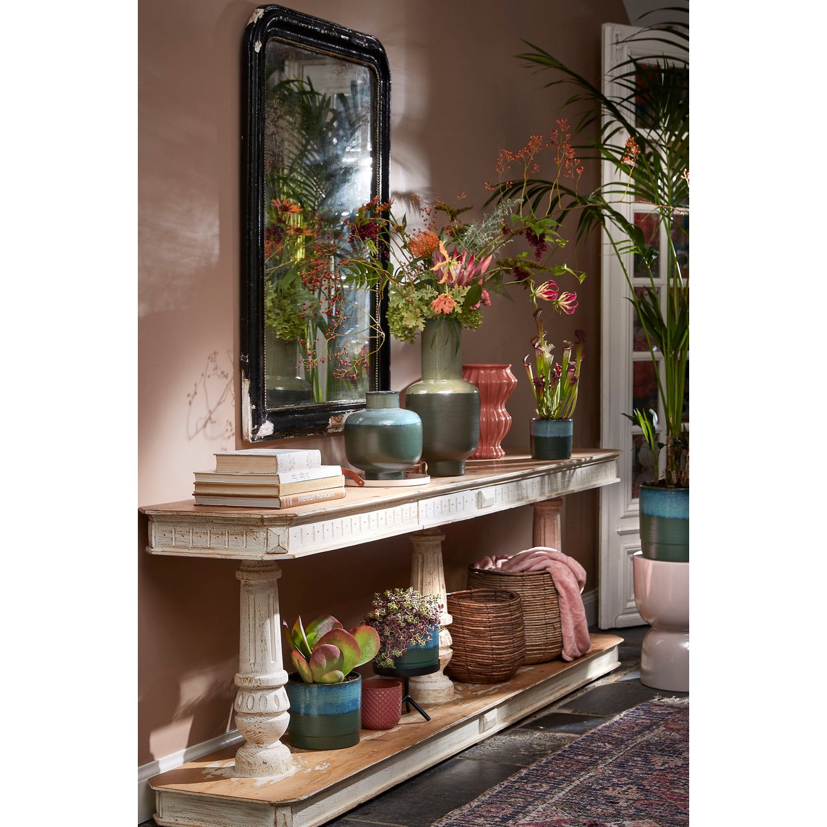 Olof Flowerpot - H20 x Ø22 cm - Terracotta - Dark green
