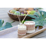 Brown and Yellow Braided Glass Candle with Musk Scent