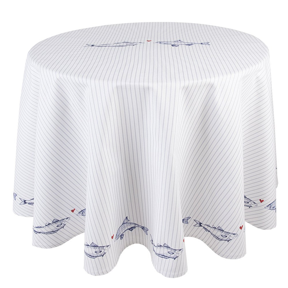 Tafelkleed Wit Blauw, Katoen Ø 170 cm