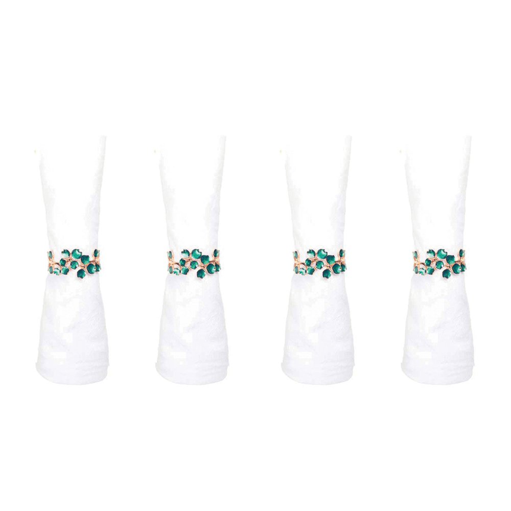 Set van 4 rondes gouden handdoeken met groene diamanten