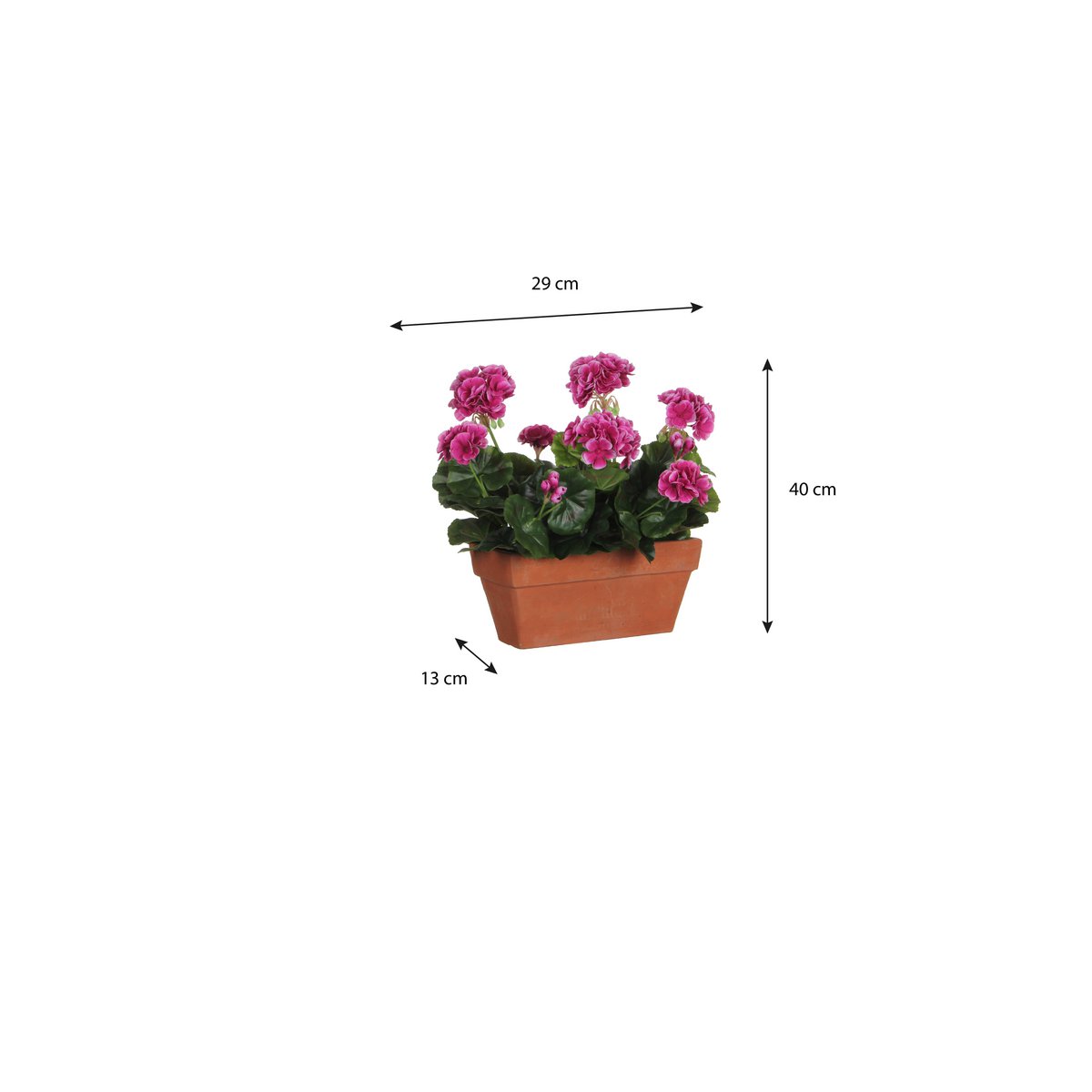 Géranium artificiel en jardinière - L 29 x l 13 x H 40 cm - Violet