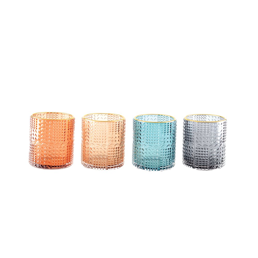 Set of 4 - Colored Glass Candlesticks with Gold Rims