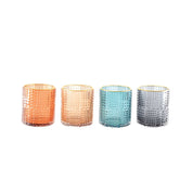 Set of 4 - Colored Glass Candlesticks with Gold Rims
