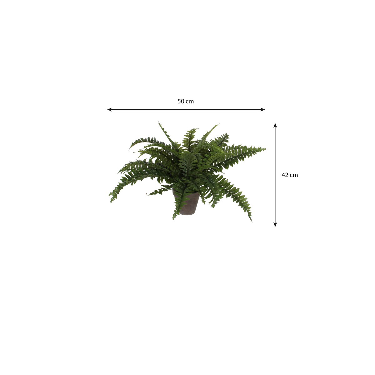 Artificial Boston Fern Plant in Flower Pot Stan - H42 x Ø50 cm - Green