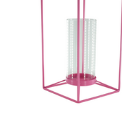 Lantaarn - Métal/Verre - Rose - 14,5x14,5x25cm