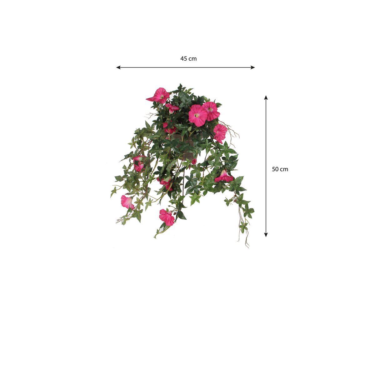 Artificial Petunia Hanging Plant in Stan Flower Pot - L25 x W45 x H50 cm - Dark Pink