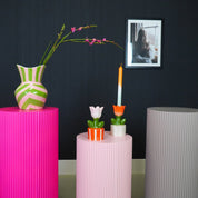 Candle holder - Tulip - stoneware sand/orange - 9x8.5x17.5 cm