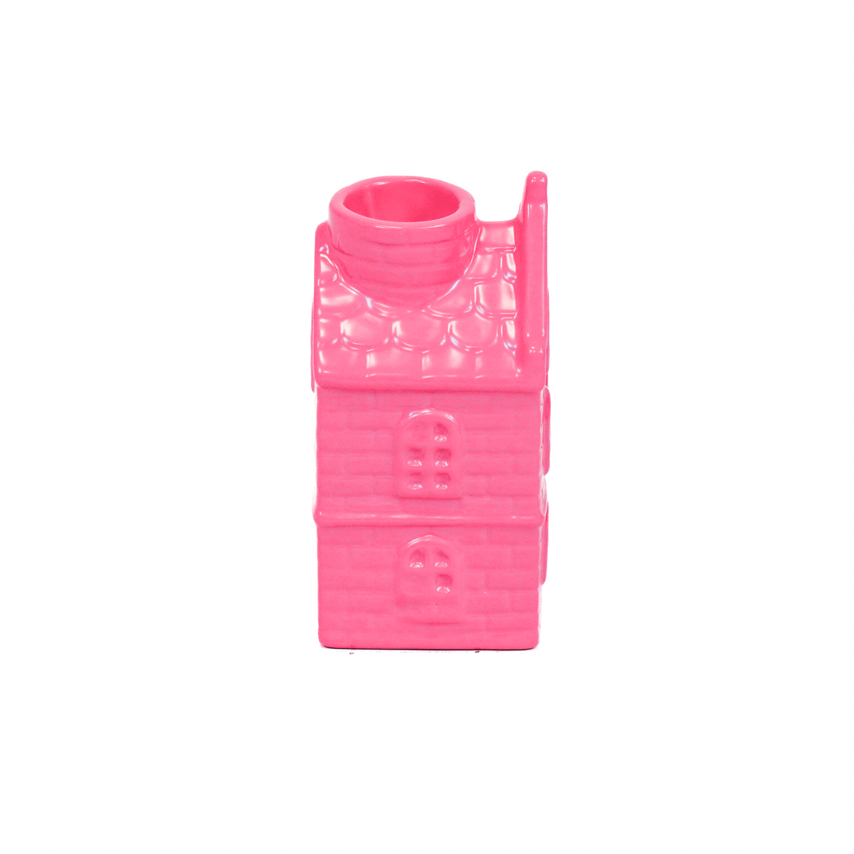 Candle holder - House - Ceramic - Neon Pink - 6x5.5x11cm