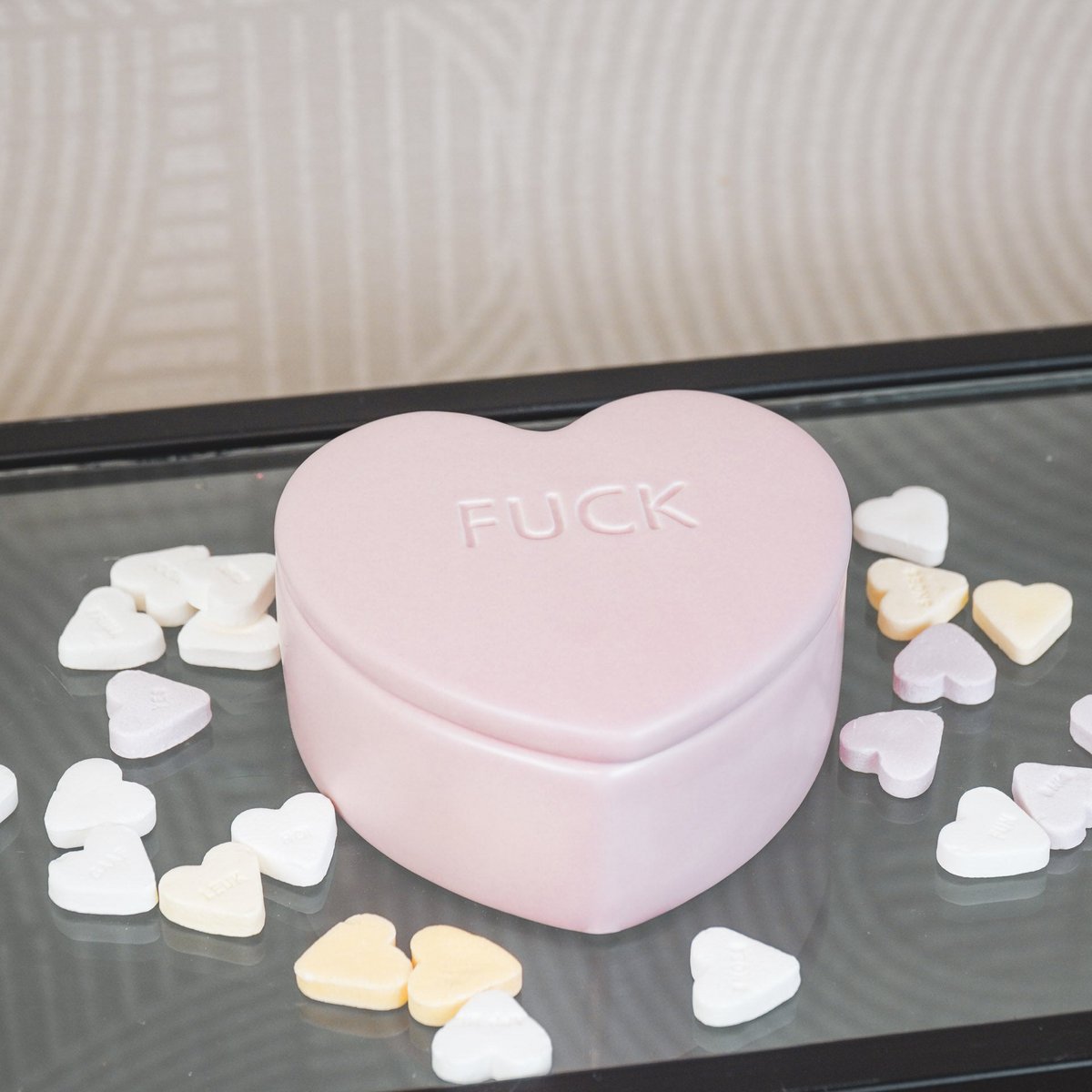Decoratieve Pot- Candy Heart 'FUCK- Licht Roze- 12x11,5x6cm