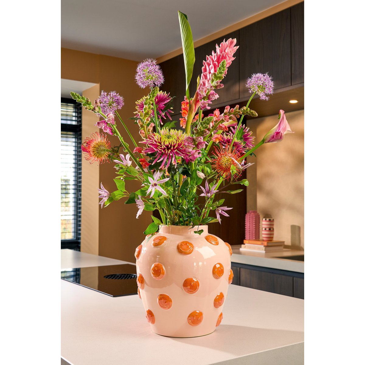 Smiley Vase - H33 x Ø30 cm - Ceramic - Light pink, Orange