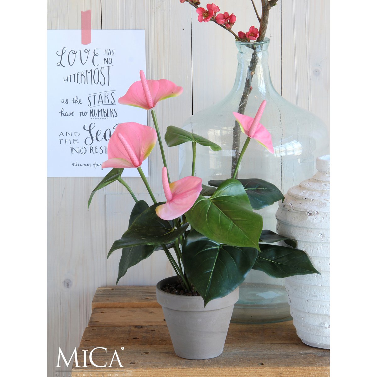 Anthurium Artificial Plant in Stan Flower Pot - H40 x Ø30 cm - Light Pink
