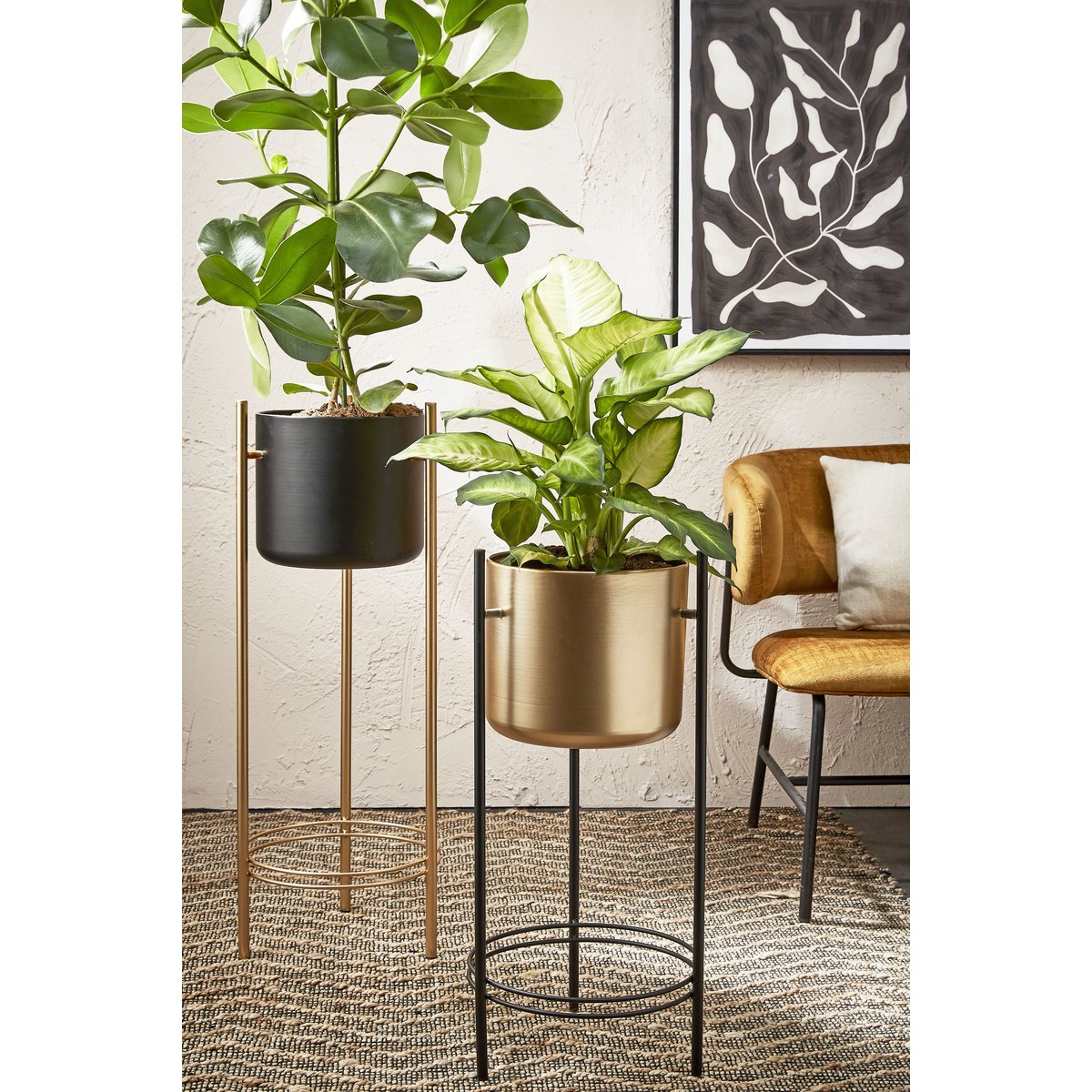 Sverre Flowerpot on Stand - H81 x Ø27 cm - Black, Gold