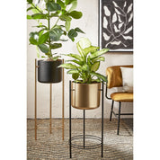Sverre Flowerpot on Stand - H81 x Ø27 cm - Black, Gold