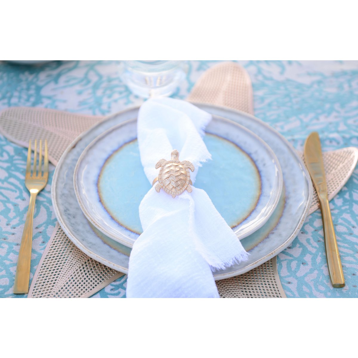 Set of 6 Turquoise Porcelain Dessert Plates 21.5x21.5x1.4cm