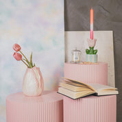 Vaas- tulpen hoofd steengoed- roze- 14x14x19cm