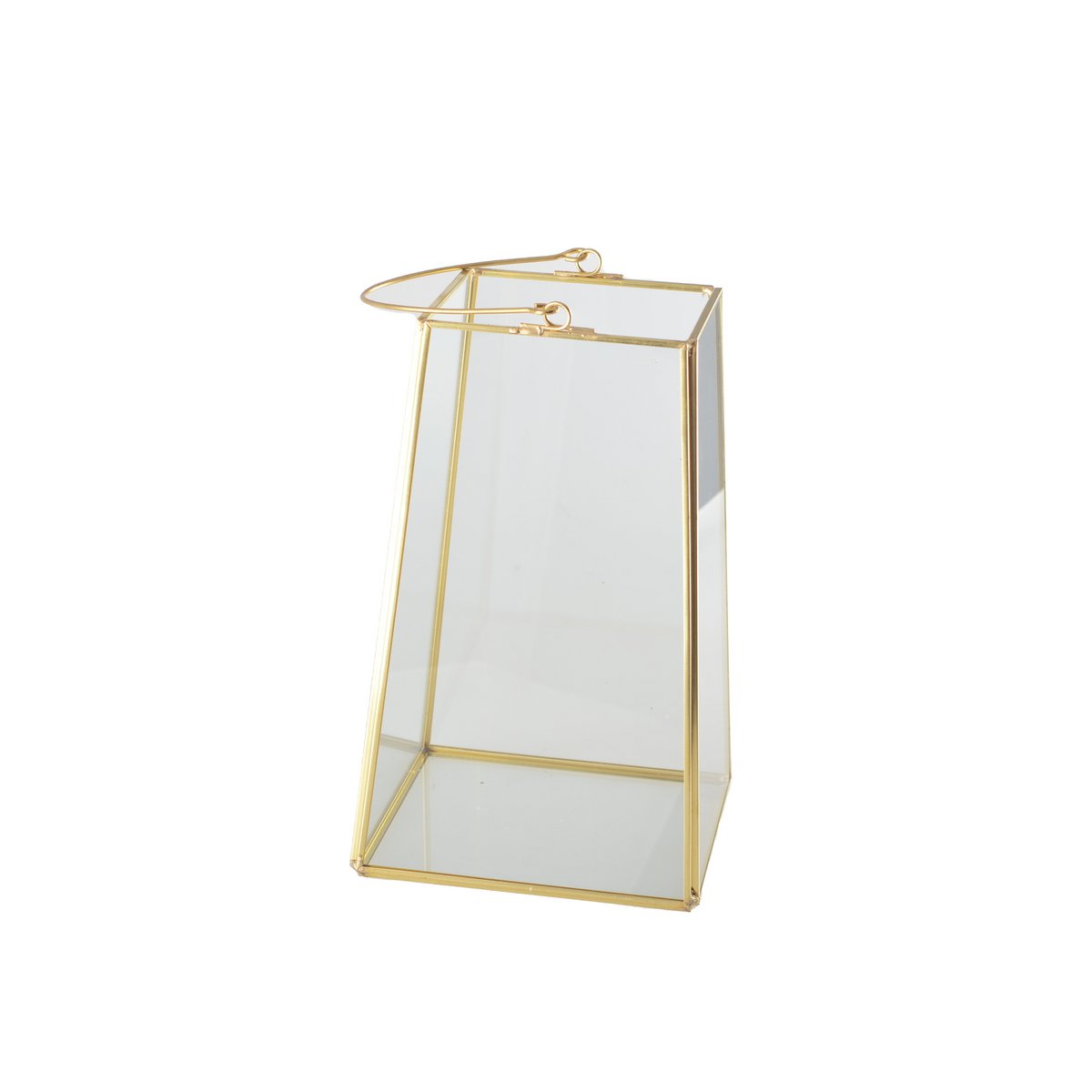 Glass Lantern with Handle and Gold Trim