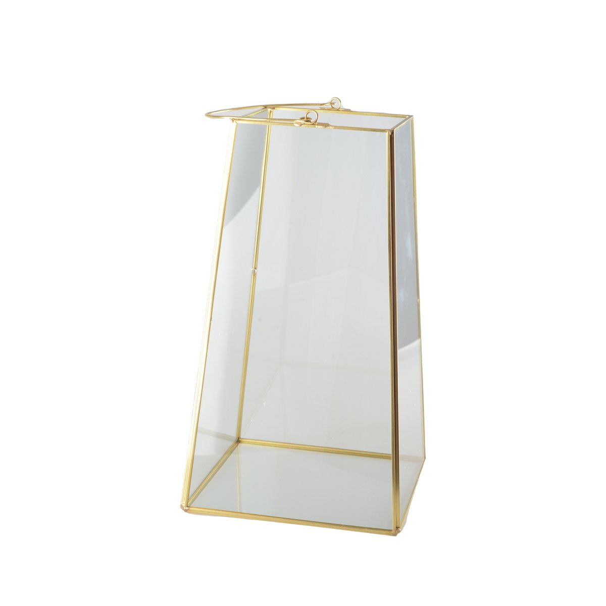 Lantaarn gouden rand met handgreep H30cm
