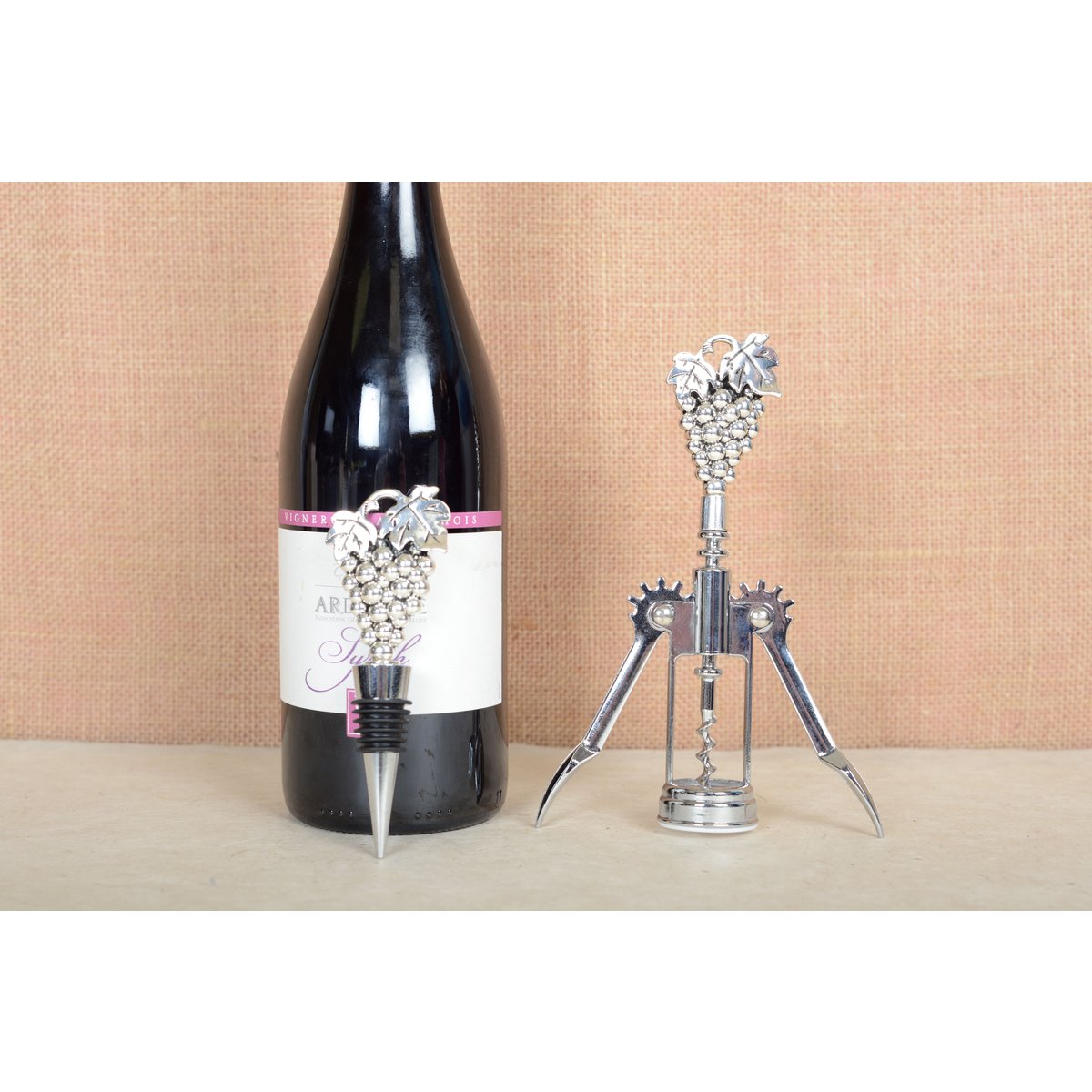 Silver Wine Stopper and Bottle